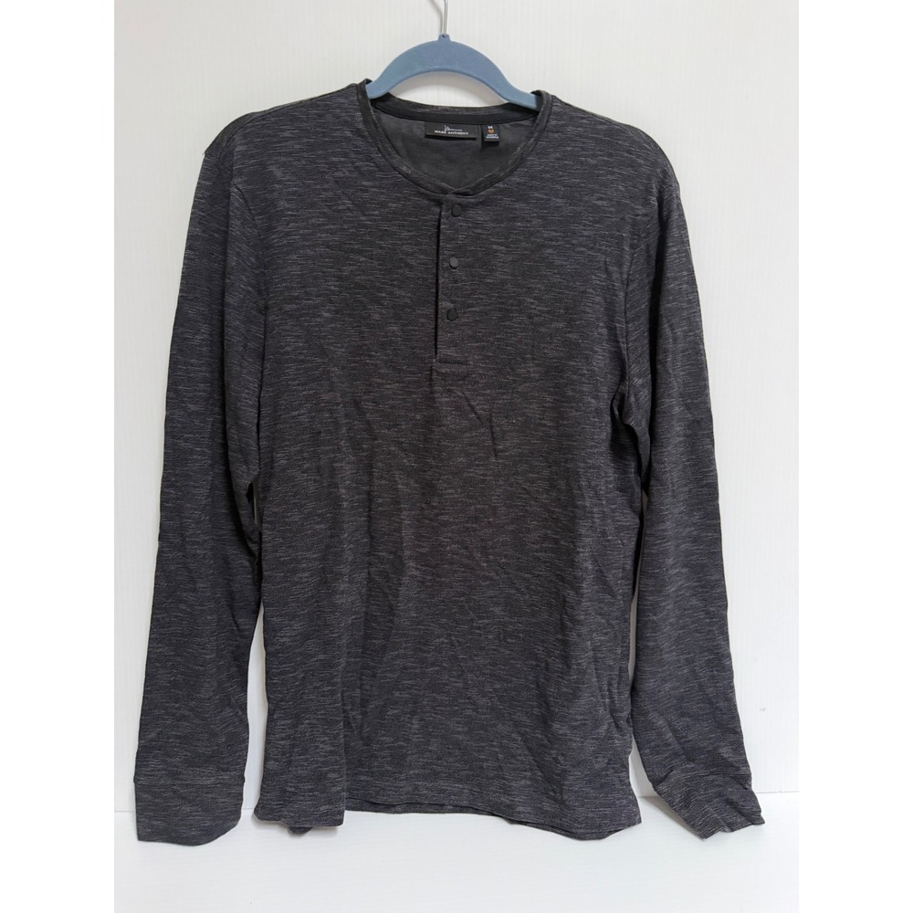 Marc Anthony Mens Slim Fit Henley Shirt Charcoal Heather Long Sleeve Medium